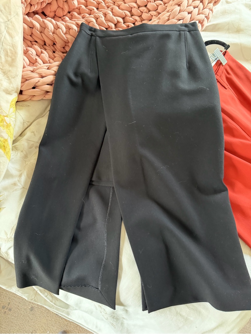 Maje Black Midi Skirt with Front Panel Detail